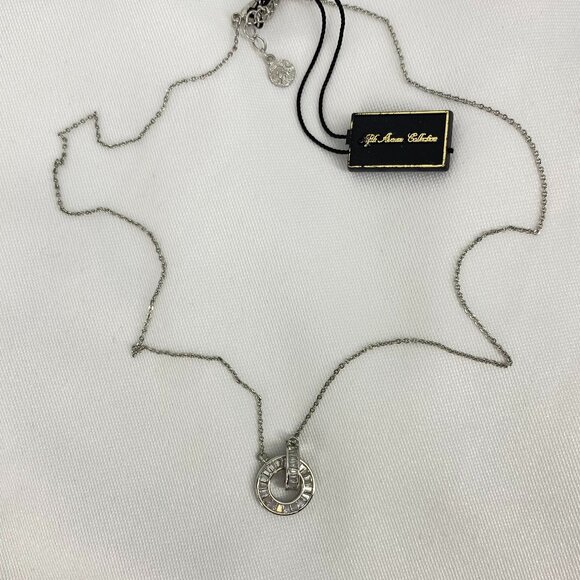 FAC Baguette Crystal Interlocking Silver Tone Necklace - Picture 4 of 7